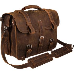 Augus Leather Messenger Bag for Men Briefcase Travel Backpack Shoulder Bag Fit 17'' Laptop