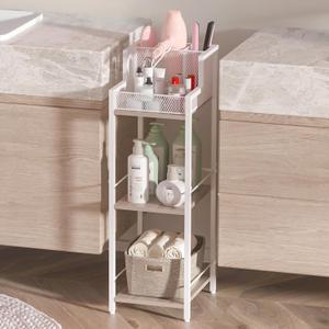 Hair Tool Organizer Bathroom Storage Shelf 3-Tier Hair Dryer Holder with 3 Grids, Slim Freestanding Floor Stand Flat/Curling Irons Hair Straighteners Holder -White