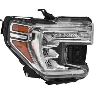 GMC Sierra Denali Ultimate 1500 Headlight Assembly 2019-2021 LED Projector HeadLamp with LED DRL Turn Signal Light Chrome Clear Lens Right Passenger Side 85535170 GM2503496