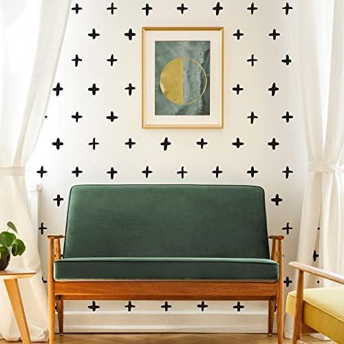 SHYJSHYJ Black Vinyl Cross Wall Decals, Peel and Stick Modern Boho Minimalist Geometric Abstract Plus Sign Wall Stickers for Nursery Bedroom Bathroom Living Room Home Wall Decor