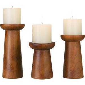 Pillar Candle Holders Set of 3 Wooden Candle Holders Decorative Wood Candlestick Holders for Living Room, Table Centerpiece for Wedding, Christmas, Party, Home - 6", 8", 10"