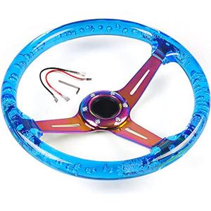 13.8Racing/Golf Cart Steering Wheel for Club Car DS and Club Car Precedent EZGO Yamaha 6 Bolts Neo Chrome Spokes Racing Sports Steering Wheel