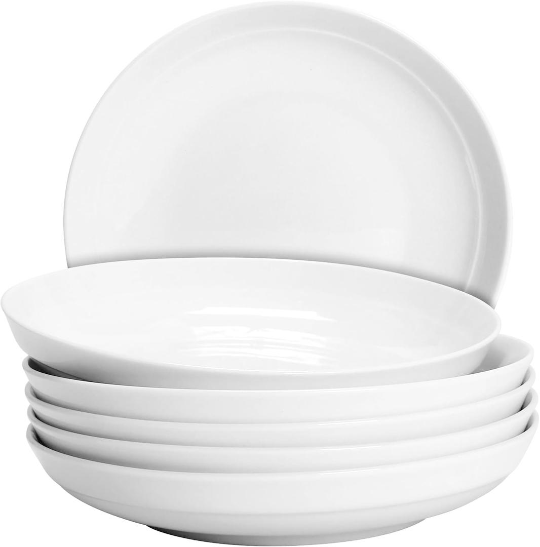 QUANSHANGJUSet of 6 Dinner Plates 8 Inch, White Porcelain Plates, Microwave Oven Dishwasher Safe Scratch Resistant