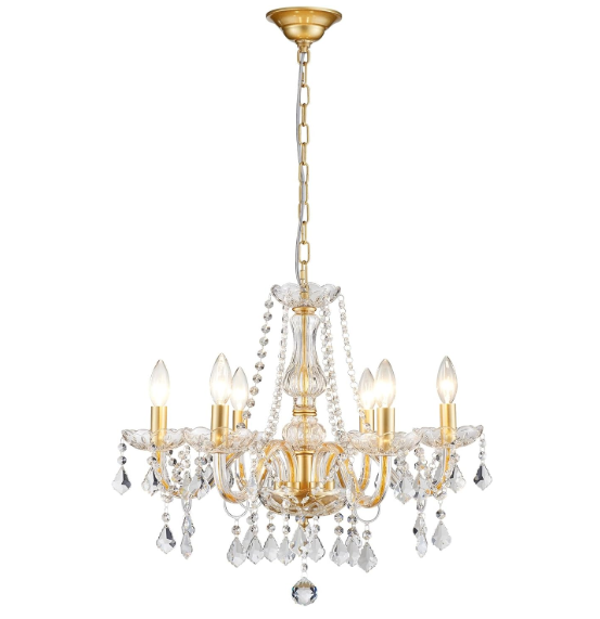 Crystal Chandelier Light Fixture, Modern K9 Crystal Chandeliers for Dining Room, 6Lights Gold Ceiling Light, Adjustable Hanging Pendant Light Fixture for Living Room Entryway Kitchen Island Hallway