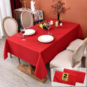 MEANMOY 2 Pack Red 210 GSM Water & Stain Resistant Rectangle Tablecloth - Solid 60 x 84 Inch Rectangular Table Cloth in Wrinkle Free Washable Polyester for Wedding, Party, Banquet (2 Pcs)