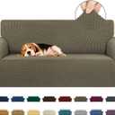 KEKUOU Stretch Loveseat Sofa Cover Slipcover,Couch Covers for 2 Cushion Couch Sofa (55"-78") Furniture Protector Sofa with Elastic Bottom for Kids,Dog. Jacquard Small Checked (Medium,Khaki)