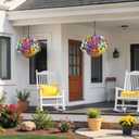 Artificial Hanging Flowers with Baskets for Outdoors, Fake Silk Pansy Flowers UV Resistant Faux Hanging Plants for Front Porch Patio Yard Home Spring Summer Decoration, Multicolor