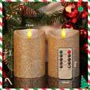 Retisee 2 Pcs Valentine's Day Glitter Flameless Candles, 3.5'' x 5'' Realistic Artificial Metallic Flame LED Candles Battery Operated Candle with Remote for Wedding, Birthday(Ivory)