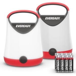 Eveready LED Camping Lantern X-250 (2-Pack), Super Bright Tent Lights, Rugged Water Resistant LED Lanterns, 100 Hour Run-time (Batteries Included), Red and Black