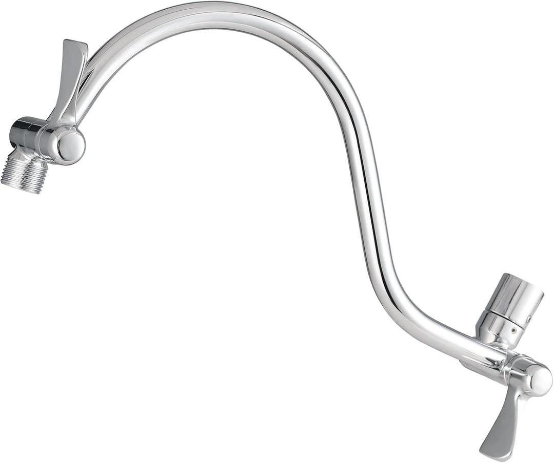 Voolan All Metal Shower Head Extension Arm, 14 Inch Curved Solid Brass Adjustable Shower Arm, Universal Connection Pipe, Flexible Height, Chrome