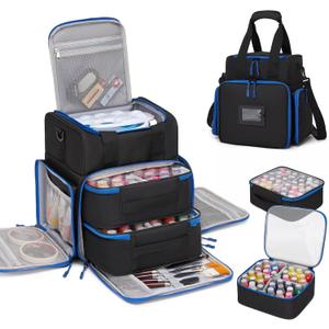 Acrylic Paint Organizer Bag for up to 72 Bottles (2 oz), Art Supply Storage Case Alcohol Ink Storage Paint Carry Bag with Handle Strap, Extra Pocket for Paint Brushes