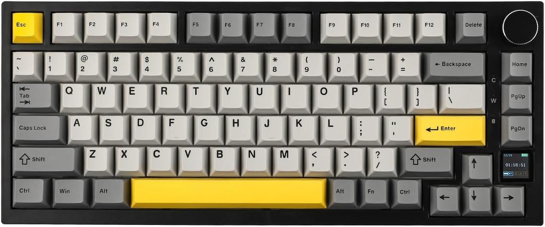 EPOMAKER Ajazz AK820 Pro 75% Wireless Mechanical Keyboard with TFT Smart Display&Knob, Gasket-Mounted Gaming Keyboard, Bluetooth/2.4GHz/USB-C Wired (Grey, Gift Switch)
