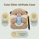 Cute Kawaii Case for AirPods 4, Case Cover Compatible with AirPod 4th Generation 2024, Funny Otter Shockproof Protective Earbuds Cover for Air pods 4 Gen, Keychain Accessories for Girls Women