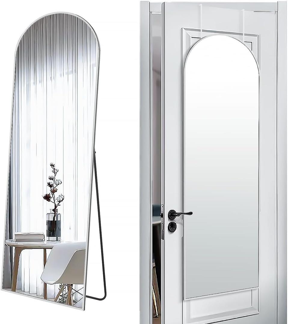 57x20 Door Hanging Full Length Mirror, Floor (Height 5.7ft just Body in1.3ft) or Wall Mounted Metal Frame Arch Dressing Mirrors for Bedroom Bathroom Living Room 57 20 inch Silver