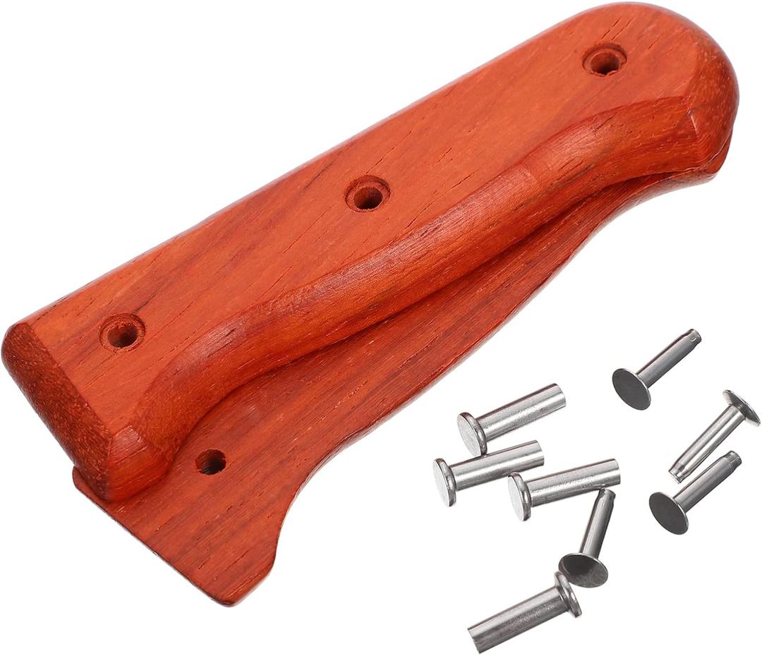 1 Set of Chef Cutter Handle Wooden Knife Handle Replacement Kitchen Cutter Hand Grips with Nuts Rivets for Home Restaurant Kitchen Knives Accessories Brown Knife Handle Material (11.4X3.4X2CM)