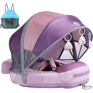 Mambobaby Float Add Tail Baby Swim Float with Canopy Solid Pool Infant Swim Trainer Swimming Training Lying Air Free Water Floats Non-Inflatable Waist Swim Ring for Toddlers (Shell - Purple), Medium