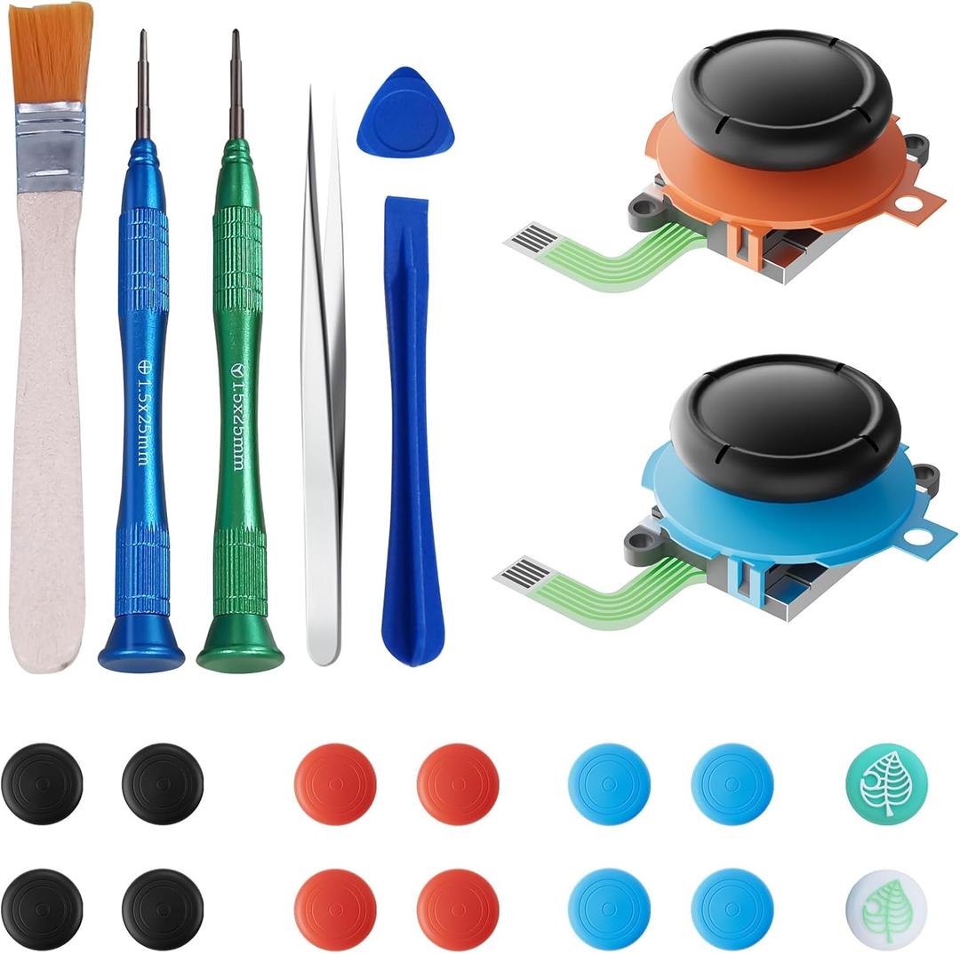 Joystick Replacement Kit for Nintend0 Switch2 Joycon(22 in one), Repair Kit for Switch2, Include 2 Thumbsticks, Drift Fix Tools Y / +Screwdriver, Tweezers, Pry Tools, 14 Thumbstick Grips