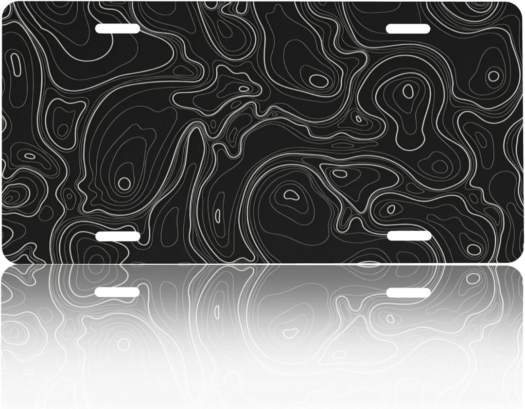 Aluminum License Plate Cover, Decorative Car Front Plate 12x6 Inch, Rust-Proof Metal Vanity Plate, Universal Fit Auto Tag for Car Truck SUV, Exterior Car Accessories - Topographic Map