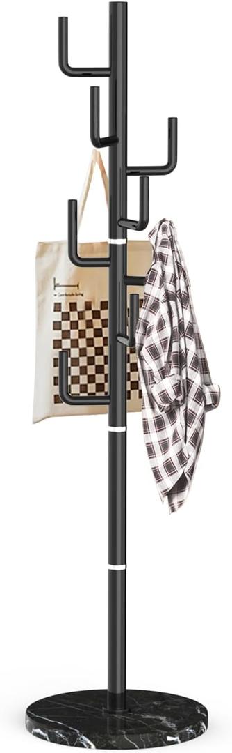 LOZABEE Modern Metal Coat Rack Stand with Natural Marble Base, Heavy Duty Coat Rack Freestanding with 8 Hooks, Black Cactus Standing Coat Racks for Bag, Jacket, Entryway Office (Black Cactus)
