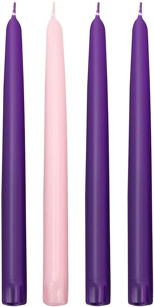 Elite Christmas Products Advent Candle Set. Made in The USA Self Fitting End. Premium Hand Dipped Candles, Dripless, 3 Pack(6 Purple, 2 Pink, 2 Yellow)
