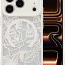 XIZYO Magnetic Case for iPhone 17 Pro Max Floral Rose Cute Phone Case [Compatible with Magsafe] for Women Girls Aesthetic Pattern Slim TPU Shockproof Bumper Cover, White