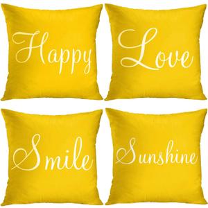 Britimes Yellow Set of 4 Throw Pillow Covers Furry Home Decor Pillow Cases Decorative 18X18 Inches Outdoor Cushion Couch Sofa Cojines Pillowcases Sunshine Happy Love Smile
