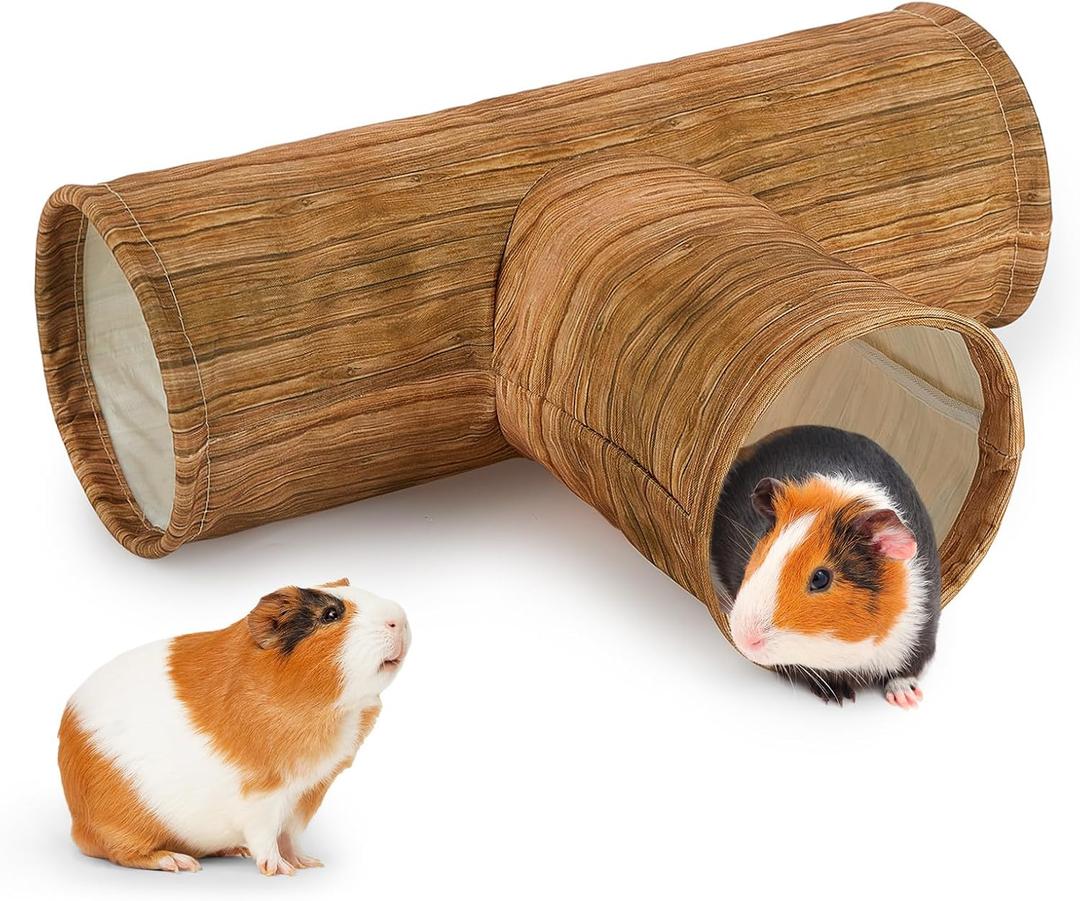 Bienbee Guinea Pig Tunnel, 3 Way Washable Guinea Pig Hideout,Foldable Rabbit Tunnel Guinea Pigs Toys for Bunny Hamster Chinchilla Ferret Rabbit Guinea Pigs Accessories Wood Grain