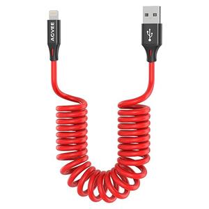 AGVEE 3ft Coiled Short USB to Lightning Charging Cable [MFI Certified] 3A Fast Charger Cord in Car for iPhone 14/13/12/11/XS/8/7/6/5 CarPlay, iPad, iPod, Red