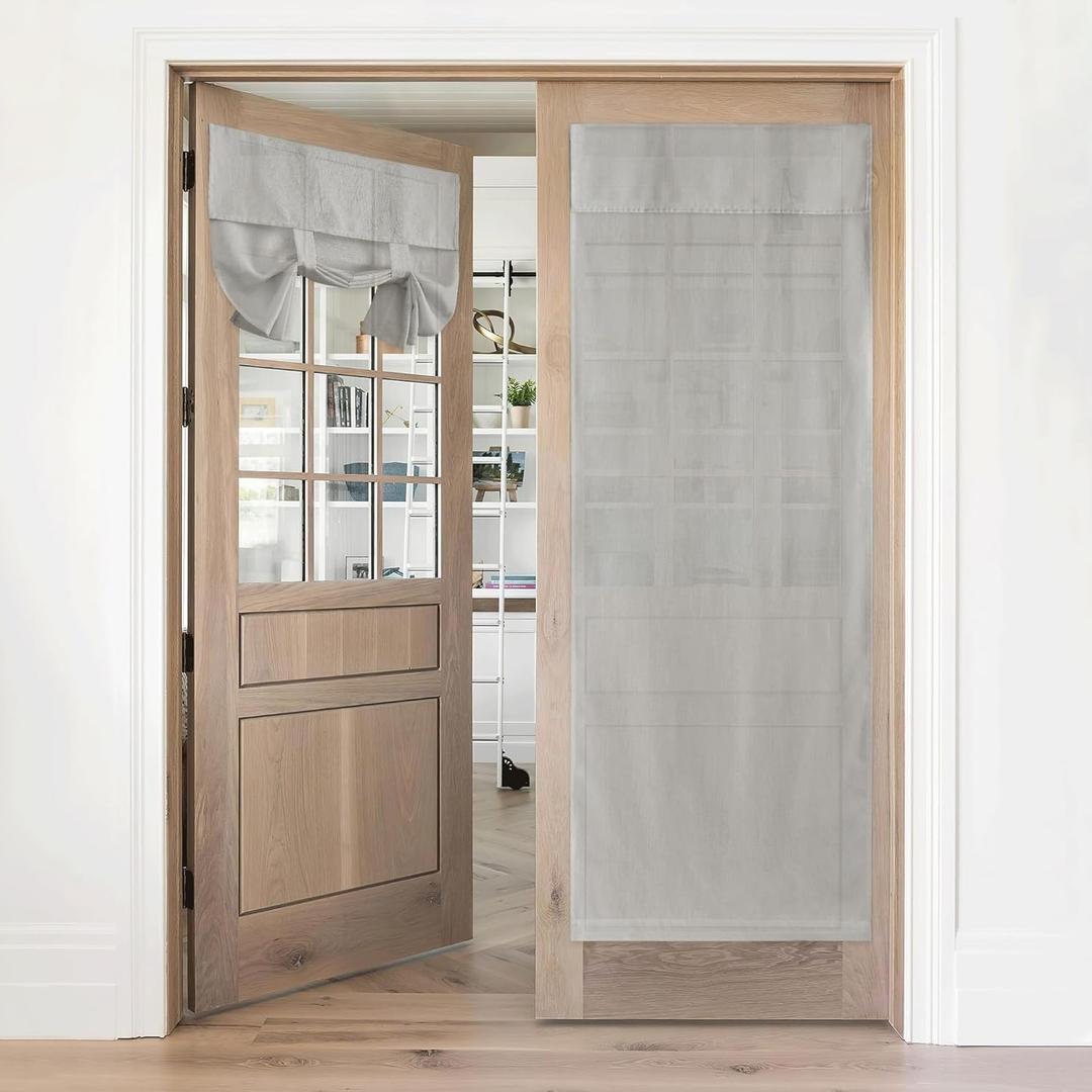 RYB HOME Grey Linen Blended French Door Curtain Privacy Light Filgtering Tricia Window Door Curtain for Patio Sidelight Glass Blind Tie Up Shade for Kitchen, W 26" x L 69", 1 Panel