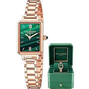 Lola Rose Classy Watches for Women, Women's Wrist Watch with Rose Gold Stainless Steel Band, Womens Watch with Green Dial, Watch for Ladies Gift