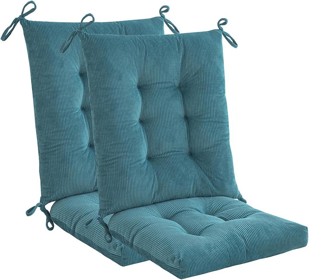 Makimoo Outdoor Patio Cushion, Rocking Chair Cushion, Tufted Pads, Set of Upper and Lower with Ties Pack of 2 (2 Sets) - Back 20"×17.5", Seat 17.5"×17.5" (Blue)