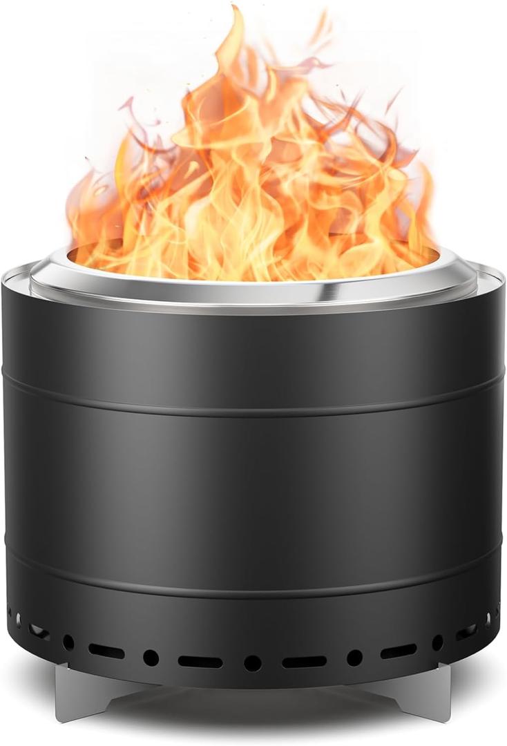 19.5 inch Smokeless Fire Pit with Carry Bag, Stainless Steel Outdoor Smokeless Firepit, Wood Burning Fire Pits for Camping, Bonfire,Low Smoke Firepit for Outside(Black)