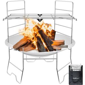 ActDoer Portable Camping Fire Pit - 17inch with Grill Collapsible Fire Pit with Storage Bag - for Wood Burning, Camping, Picnics, Backpacking, Outdoor Heating