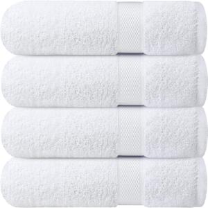 Infinitee Xclusives Luxury 100% Ring-Spun Cotton White Bath Towels Set of 4 (27x54 inches)  Soft, Absorbent & Quick-Drying Towels for Bathroom, Gym, Spa & Hotel Use (Brilliant White, Bath Towels)