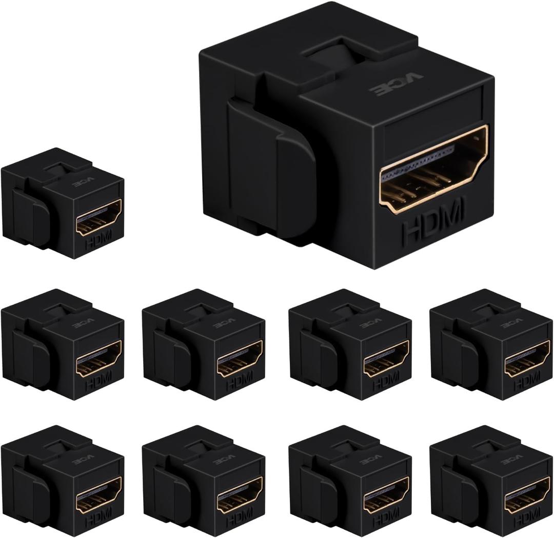 VCE HDMI Keystone Jack 6-Pack, 4K HDMI Female to Female Adapter Coupler Snap-in for Keystone Wall Plate, Black