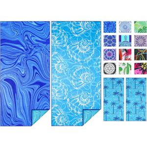 TwoYek 2 Pack Microfiber Thin Beach Towel Lightweight 71x32 Oversized Extra Large Sand Free Towels Quick Dry for Travel Pool Yoga Gym Sports Beach Accessories Vacation Essential Gift (2 Pcs Shell Fluid)