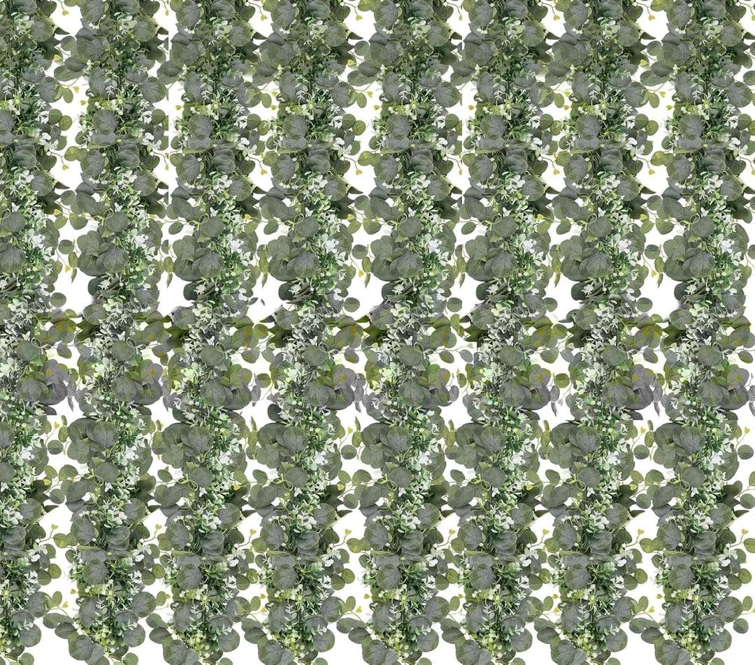 N&T NIETING 8 Pack Artificial Eucalyptus Leaf Garland, Faux Greenery Garland Decor 6 FT Summer Garlands, Fake Hanging Vines for Wedding Decoration Table Mantle