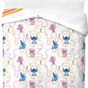 Jay Franco Duvet Cover Set 3 Piece Comforter Cover and Sham Set, Super Soft Cozy Kids Bedding (Insert Not Included) White - Lilo and Stitch, Queen