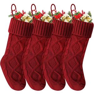 Christmas Stockings 18 Inches,Long Knitted Socks Christmas Decoration Hanging Stocking Fireplace Xmas Tree Stocking for Home Family4 red