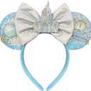 Hairband for Women Adult Blue Sequin Mouse Ears Headband with Castle Bows for Park Ears