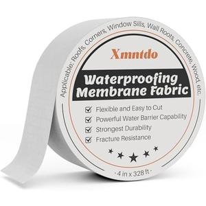 Xmntdo Waterproof Membrane Polyester Fabric 4 Inches x 328 Feet, Anti Fracture Membrane Fabric Sheet, Non-Adhesive - Fixing Leaks & Reinforcing Seams,Cracks,Vents,Skylights,Shower Walls, Easy to Use