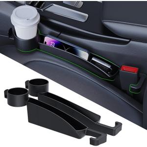 Car Seat Seat Filler 2-Piece Set to Fill the Void Between Seat Seat Blocker to Prevent Items from Drop, 4-in-1 Multifunctional Water Cup Holder Hook Large Capacity Storage Universal SUV Sedan Truck