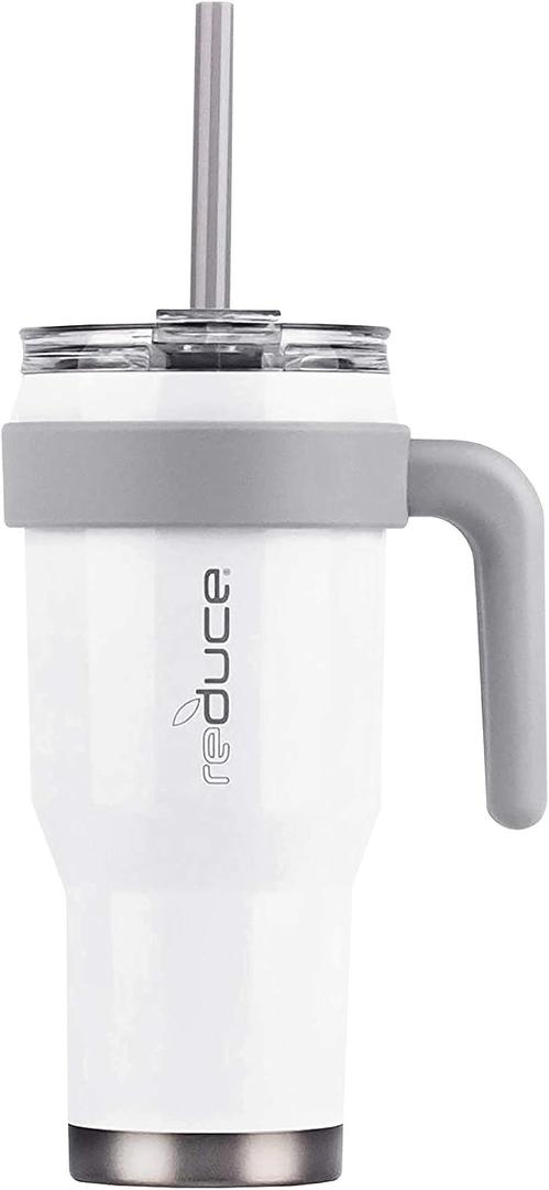 Reduce Tumbler  24oz COLD 1 Mug With Lid, Straw and Handle  24 Hours Cold  Easy-Hold Handle, Vacuum Insulated, Sweat-Proof Body  Cupholder Friendly Insulated Mug  White Gloss
