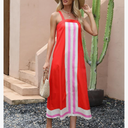 Fiona Jolin Womens Summer Maxi Dress Boho Striped Shoulder Strap Long Sundress Beach Cover Up Dress (Red-XSmall)