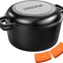 2-in-1 Pre-Seasoned Cast Iron Double Dutch Oven Pot with Skillet Lid & Silicone Sleeves Raised Rib Skillet Lid Umite Chef 7QT Cast Iron Skillet Cookware Pan Set wirh Dual Handles Oven, Grill, Campfire & Stovetop Safe PFAS-Free