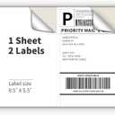 KKBESTPACK Half Sheet Shipping Labels for Laser and Inkjet Printers  2 Per Page Self Adhesive Mailing Labels  White 8.5 x 5.5 (200 Labels) (2LP)