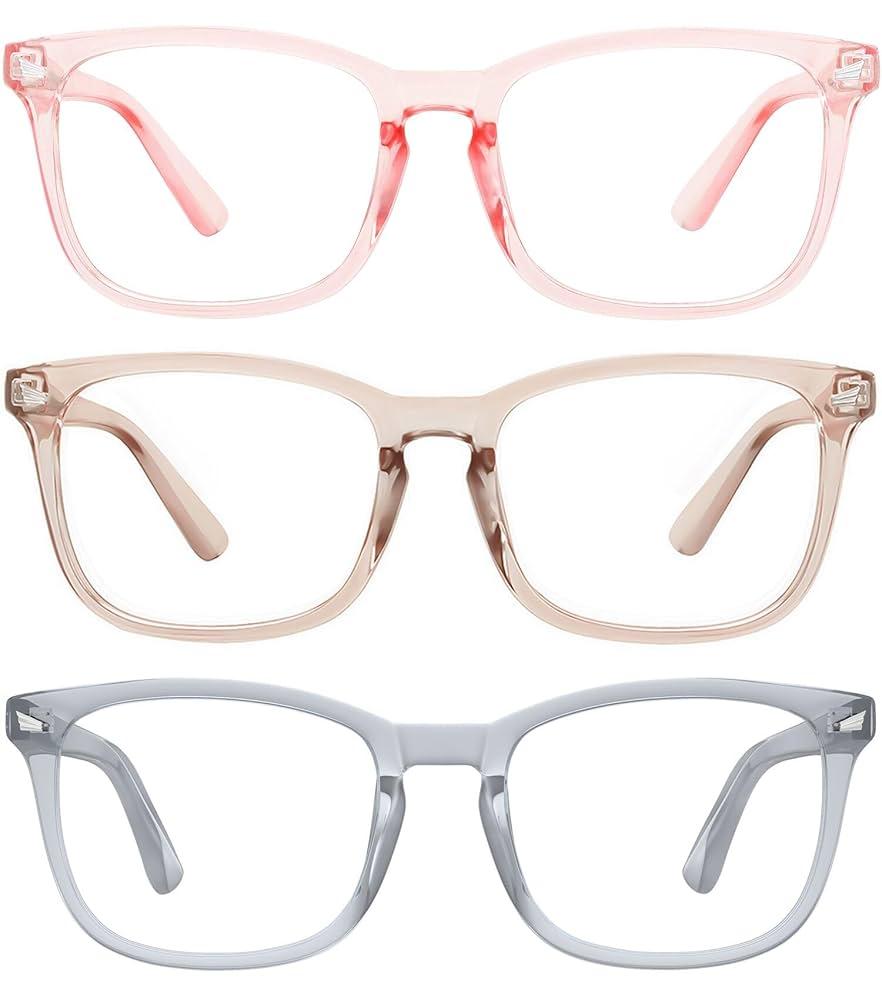 MEETSUN 3-Pack Blue Light Blocking Glasses, Anti Eye Strain Headache (Sleep Better), Computer Glasses UV400 Lens (Coffee + Pink + Grey)