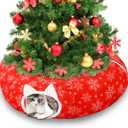Soulchen Christmas Tree Cat Tunnel Bed 2.62ft x 2.62ft x 10.24inchs Christmas Trees Skirt for Cats Toy Circle Tunnel Xmas Green Red Pet Donut Toys with Washable Cushion for Kitten Felines