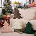 Lanpn Christmas Tree Pillows Set of 2, Tree Christmas Decoration Winter Soft Cute Xmas Tree Shaped Throw Cushion for Bedroom Couch Sofa Xmas Decor (18x16 inch, Beige)