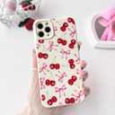 NITITOP Compatible with iPhone 11 Pro Max Case Cute Cherry Bow Ribbon Design for Women Girls Soft TPU Fit Slim Stylish Full Camera Protection Phone Cover - White